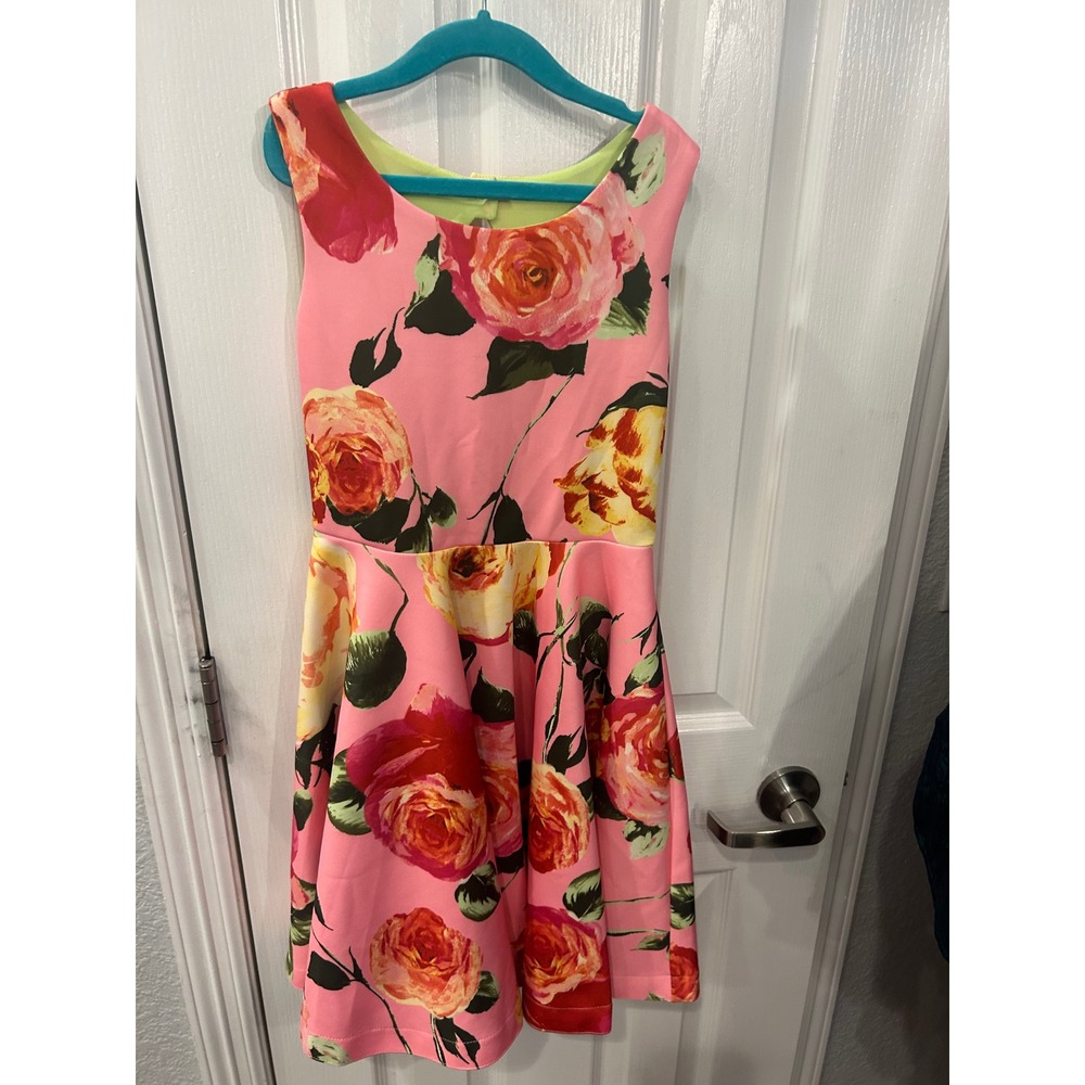 Bonnie Jean Dress Pink Floral Scuba Knit Cutout Back Girls Party Occasion
